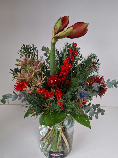 Amaryllisstrauß, weihnachtliche Atmosphäre, lange gebunden Amaryllisstrauß Weihnachtliche Atmospäre