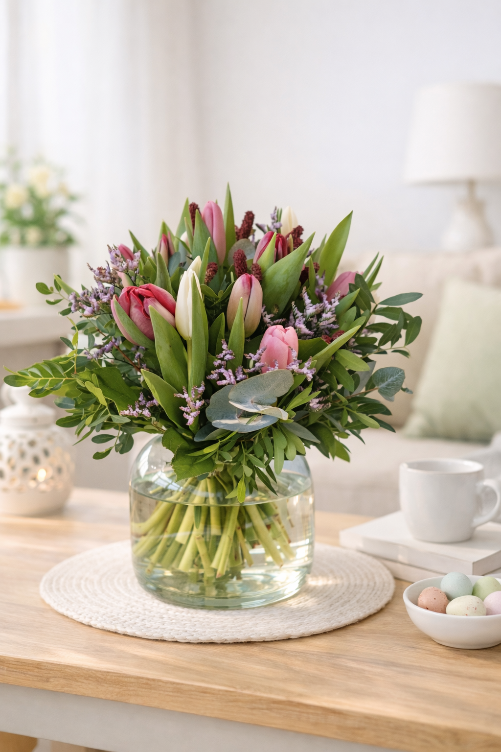 tulpenboeket op tafel Tulpenstrauß auf Tisch