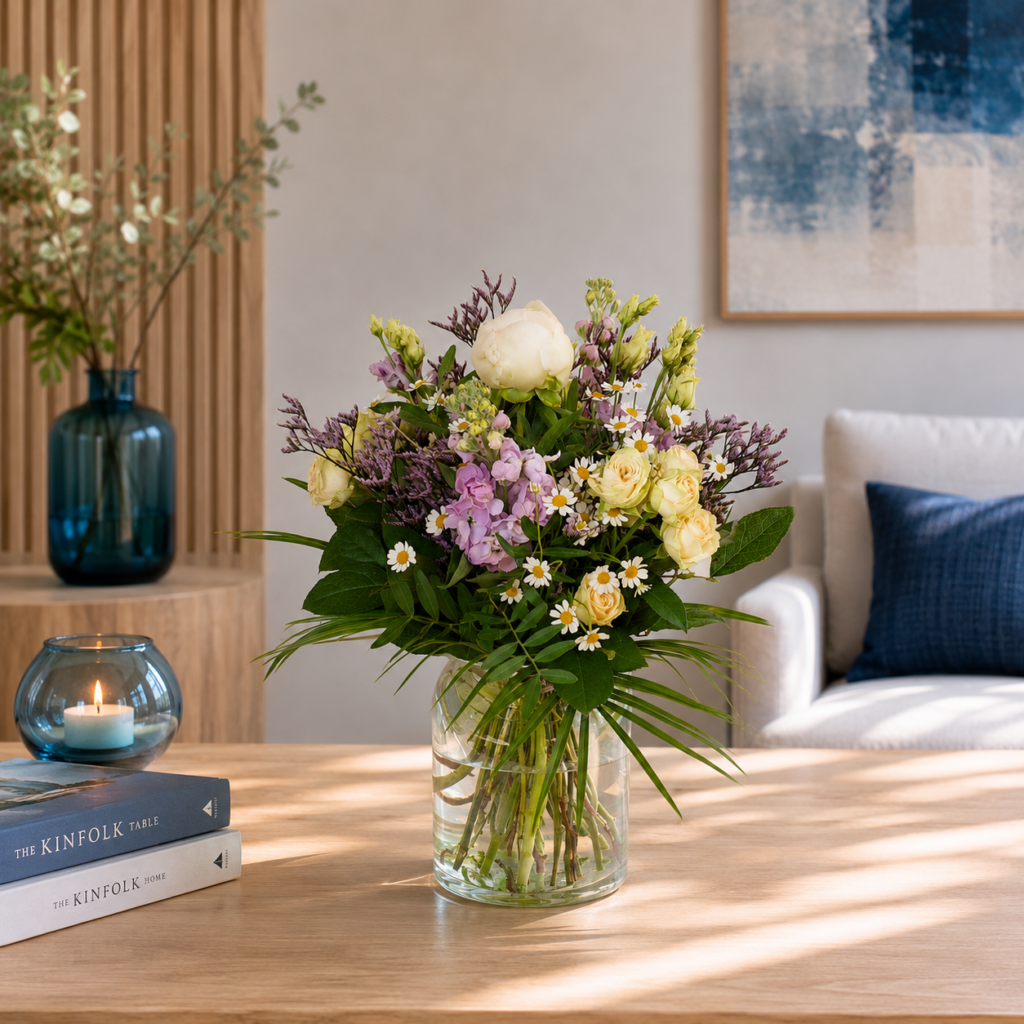Stilvoller Blumenstrauß für besondere Momente von Floria Blumen in modernem Interieur.